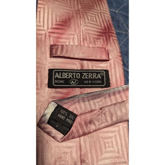 Alberto Zerra 100% Silk Handmade Tie Pink Gray White Abstract Print aprox 58"x4" - Picture 3 of 5